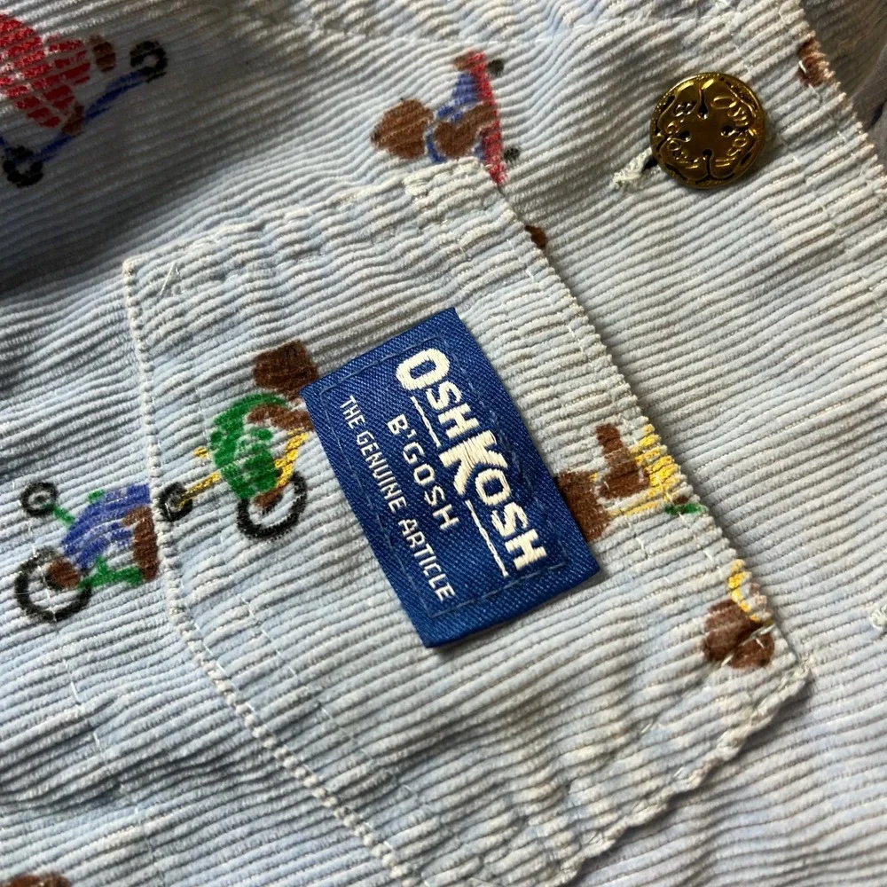 OshKosh B'gosh Overalls Baby 6/9M Blue Bear Print Corduroy Vintage USA Vestbak
